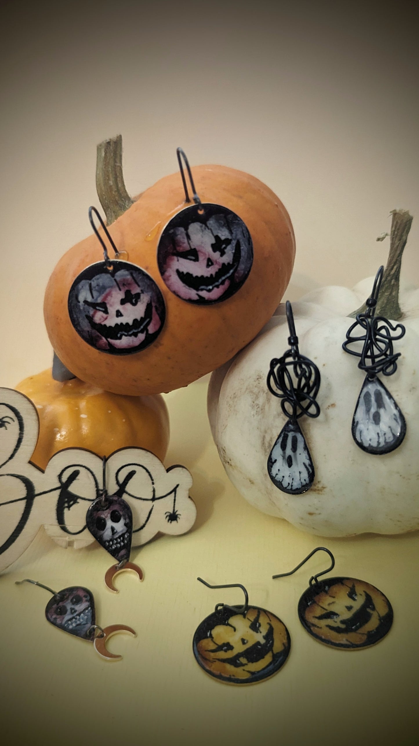 Collection of Halloween Jewellery on display.