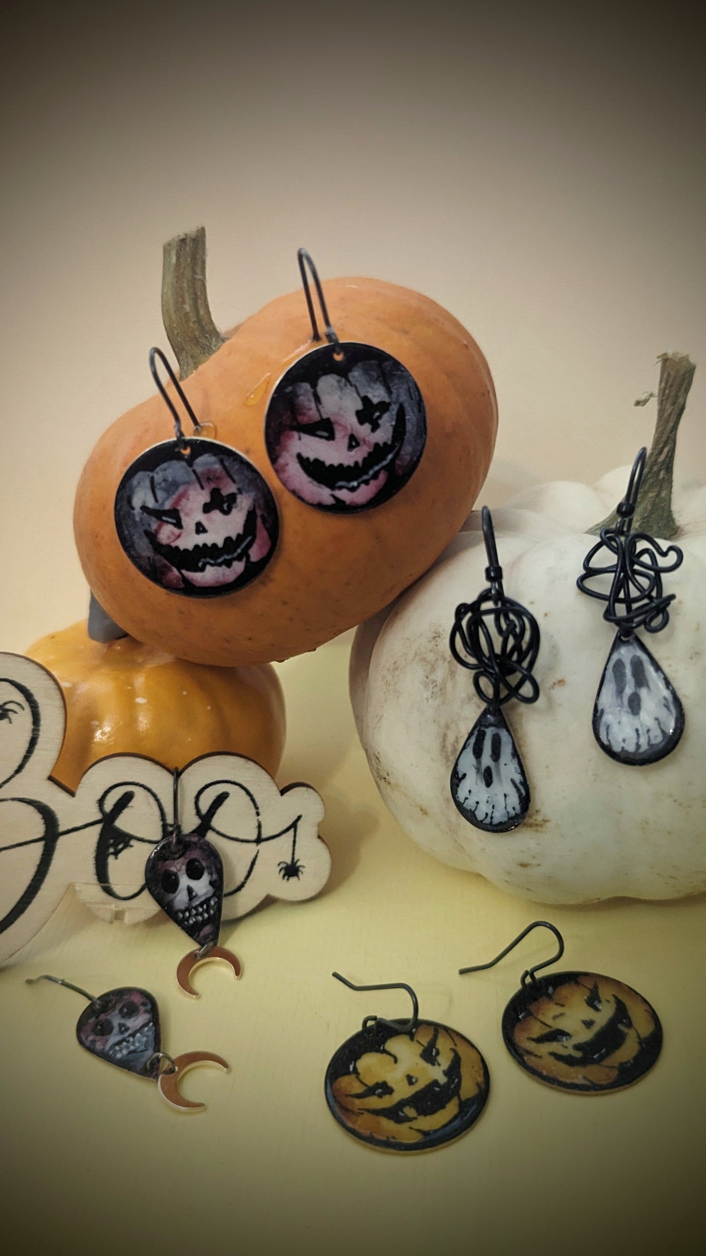 Collection of Halloween Jewellery on display.