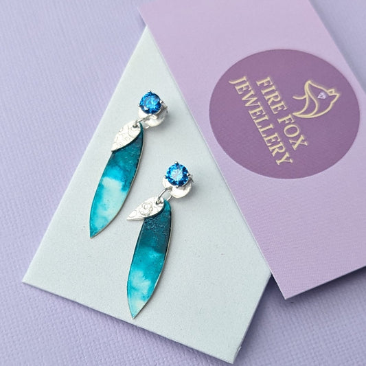 Ocean Blue Earrings with Blue Cubic Zirconia