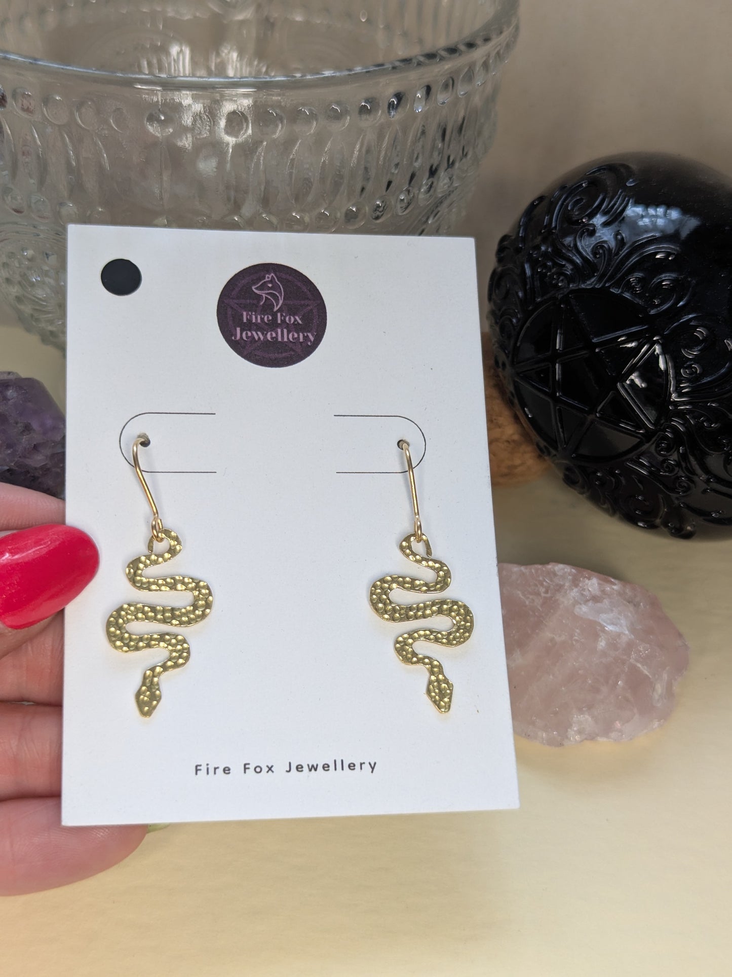 Hammered Brass Snake Earrings: Gothic Boho Serpent Jewellery