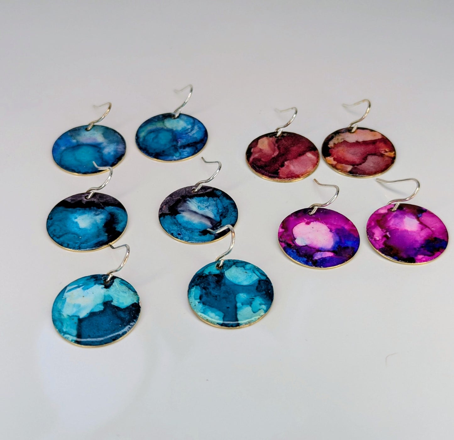 Enamel Drop Earrings: Vibrant Boho Brass, Sterling Silver Earring Hooks.