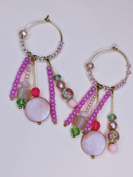Pink recycled bead earrings 