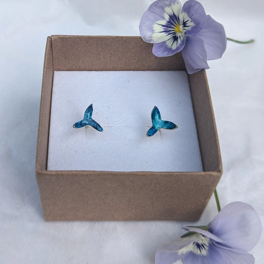 'Theia's Garden' Blue Star Stud Earrings. Earrings displayed in Jewellery box
