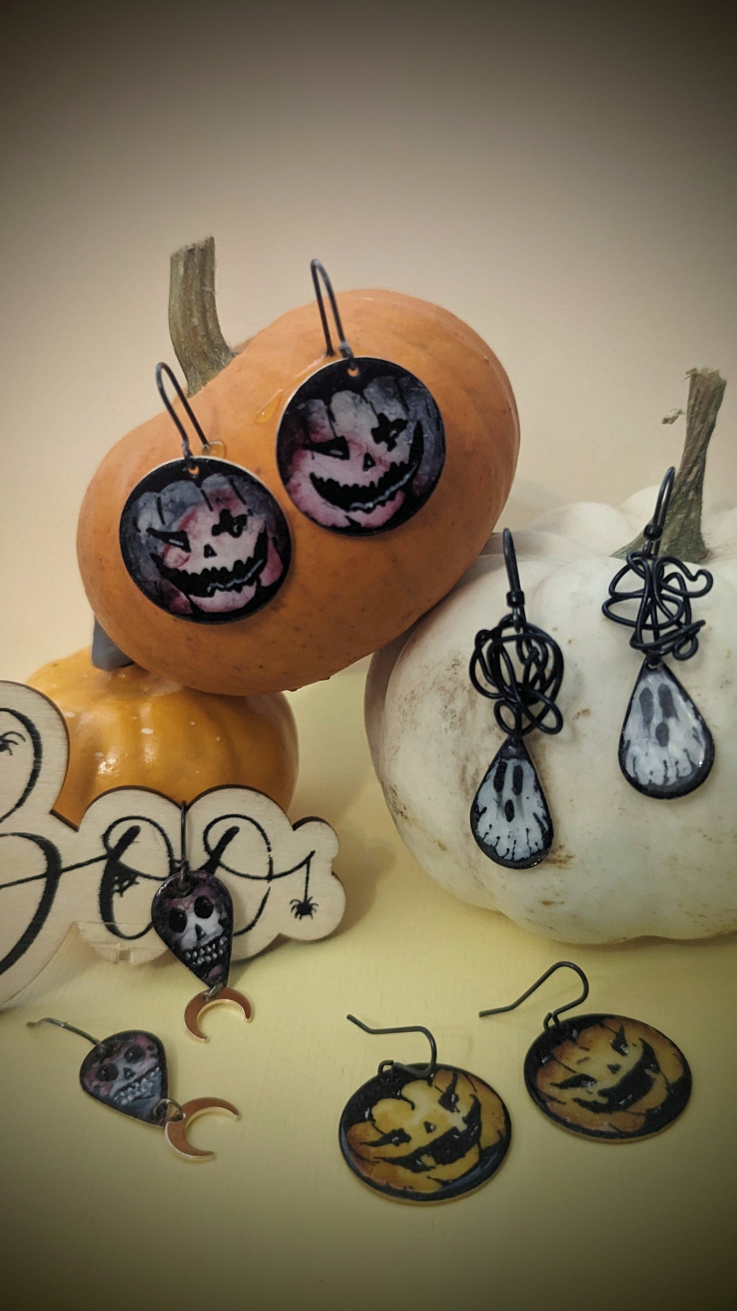 Collection of Halloween Jewellery on display. 