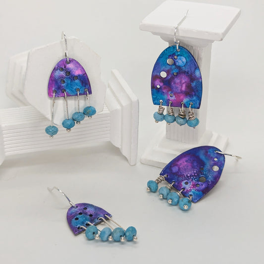 'Royal Harmony' Enamel Earrings with Turquoise Beads and Sterling Silver Earring Hooks.