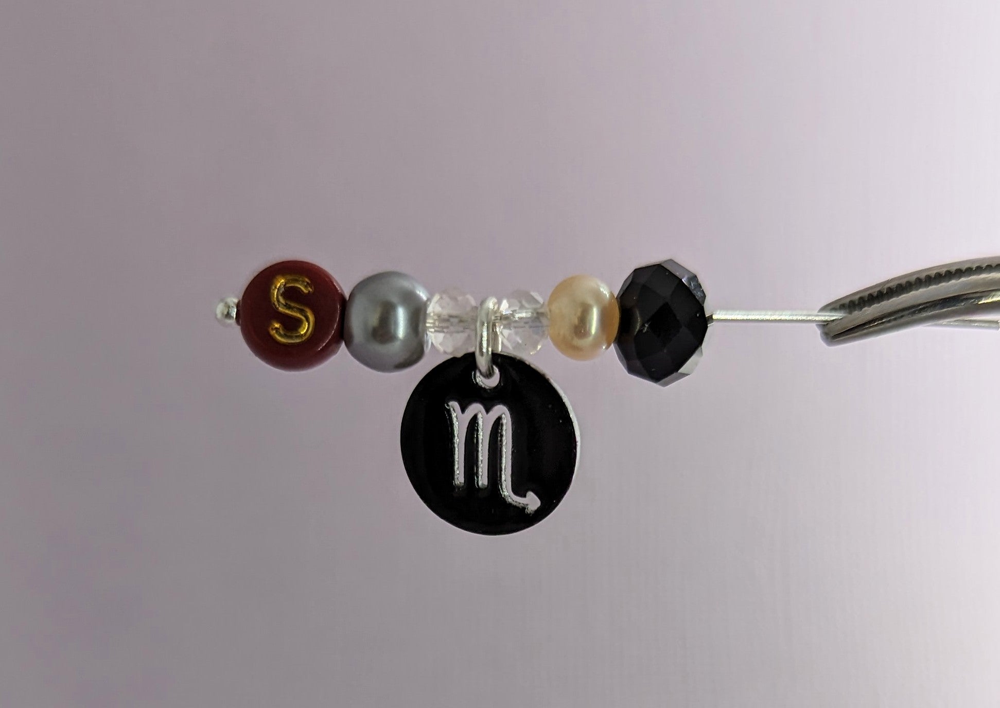 Scorpio star sign personalised necklace with freshwater pearl and crystal beads. 