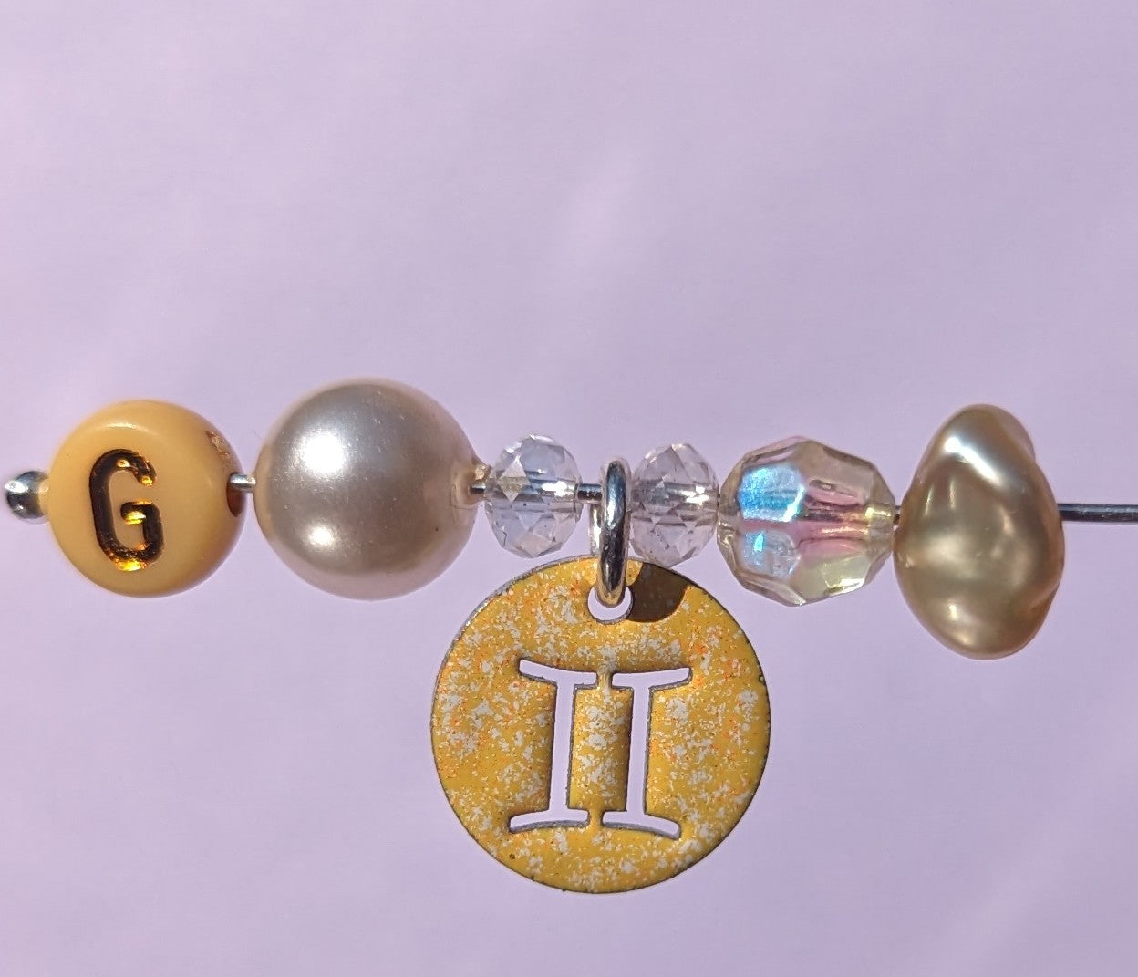 Gemini star sign personalised necklace with freshwater pearl and crystal beads. 