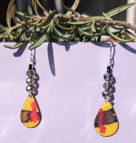 Summer Yellow Abstract earrings Earrings with Crystal beads.