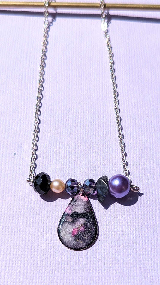Mystic Black Necklace with Freshwater Pearls, Lapis Lazuli and Beads.