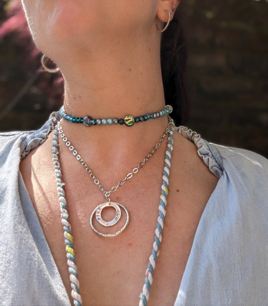 Ocean Blue Boho Chocker with Paua Shells. Layering necklaces. 