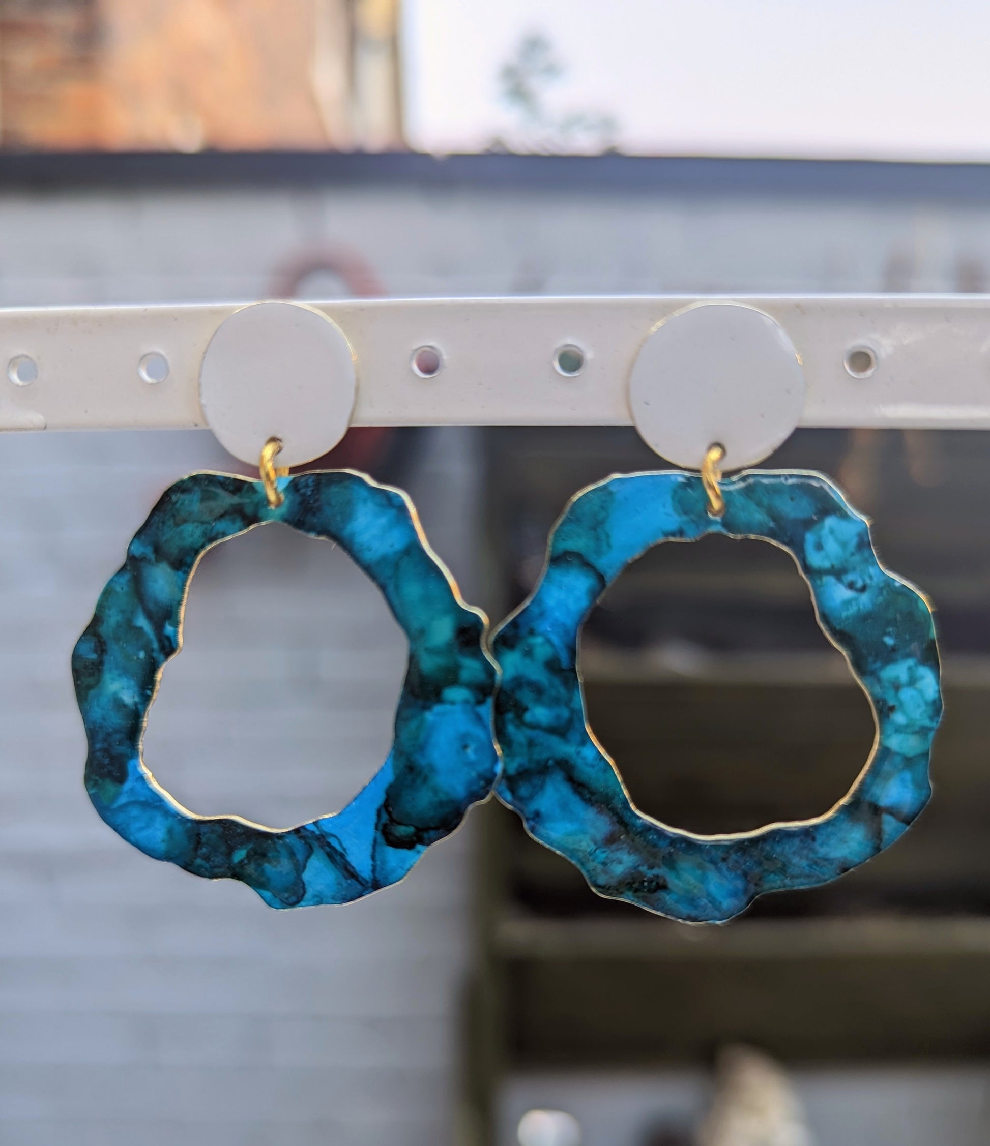 Ocean Blue Earrings with White Stud
