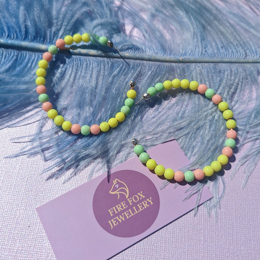 Colourful Beaded Hoop Earrings.