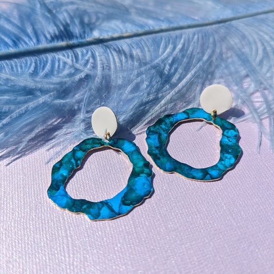 Ocean Blue Earrings with White Stud