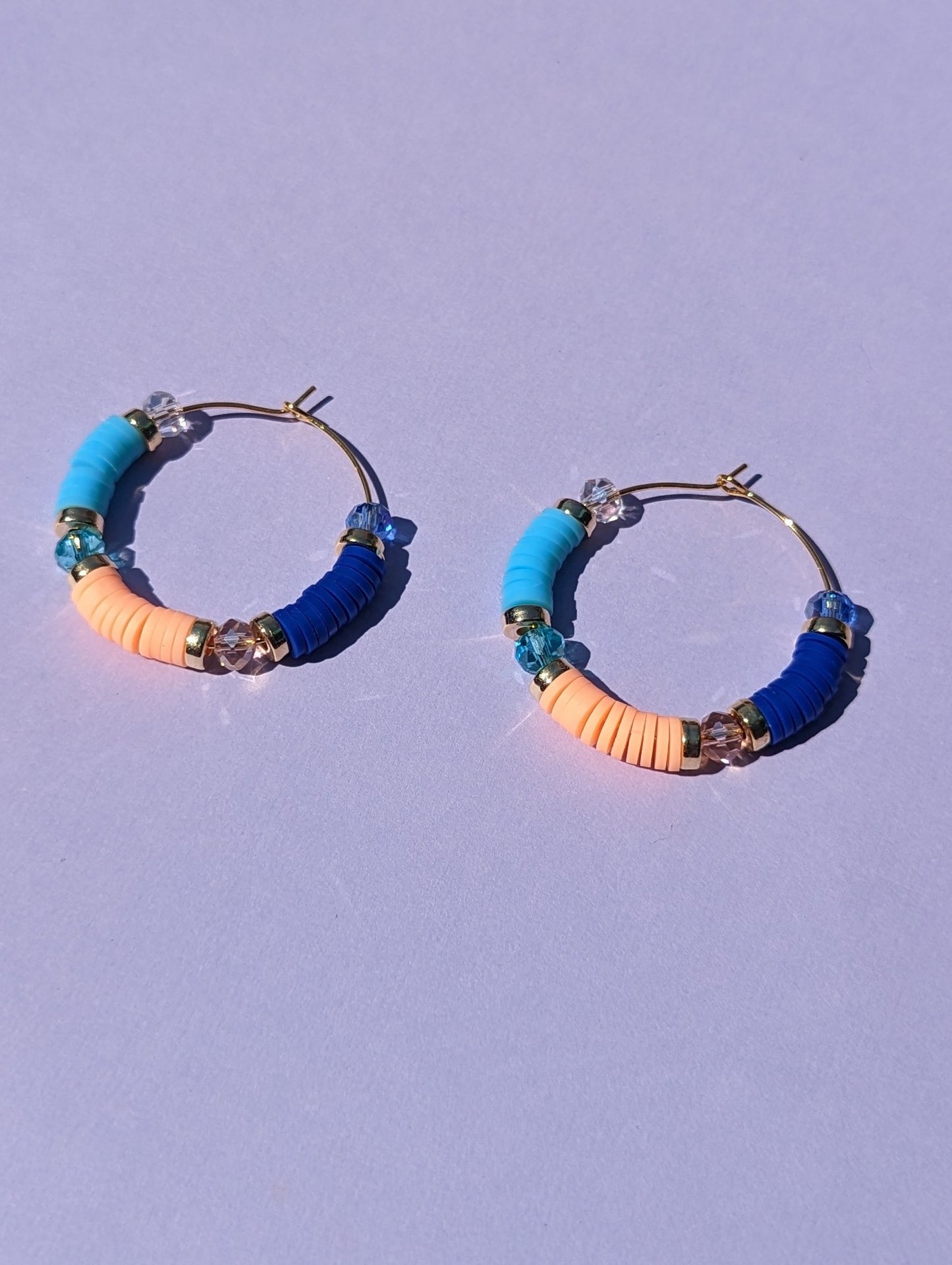 Blue and peach Beaded Hoops