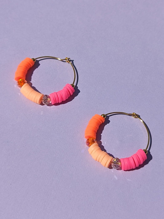 Orange and Pink Beaded Hoops
