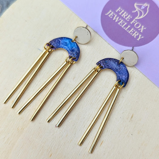Purple and Blue Abstract Dangle Earrings.