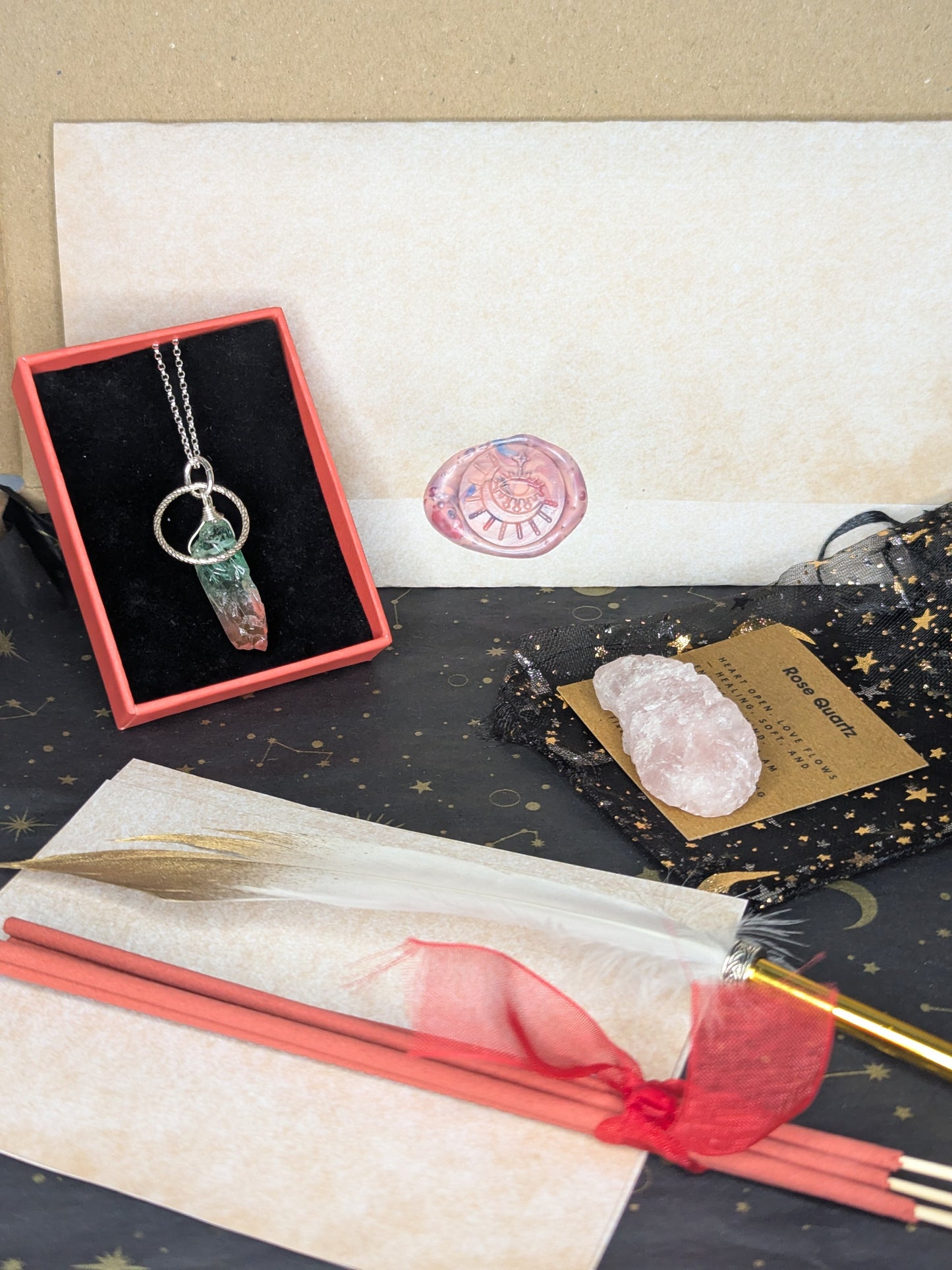 🔮 Love Thyself – Self-Love Ritual Kit with Watermelon and Pink Quartz Necklaces