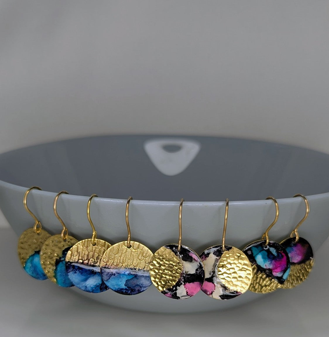 Boho Enamel Brass Dangle Earrings: Gold Plated Hooks