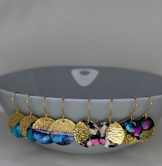 Boho Enamel Brass Dangle Earrings: Gold Plated Hooks