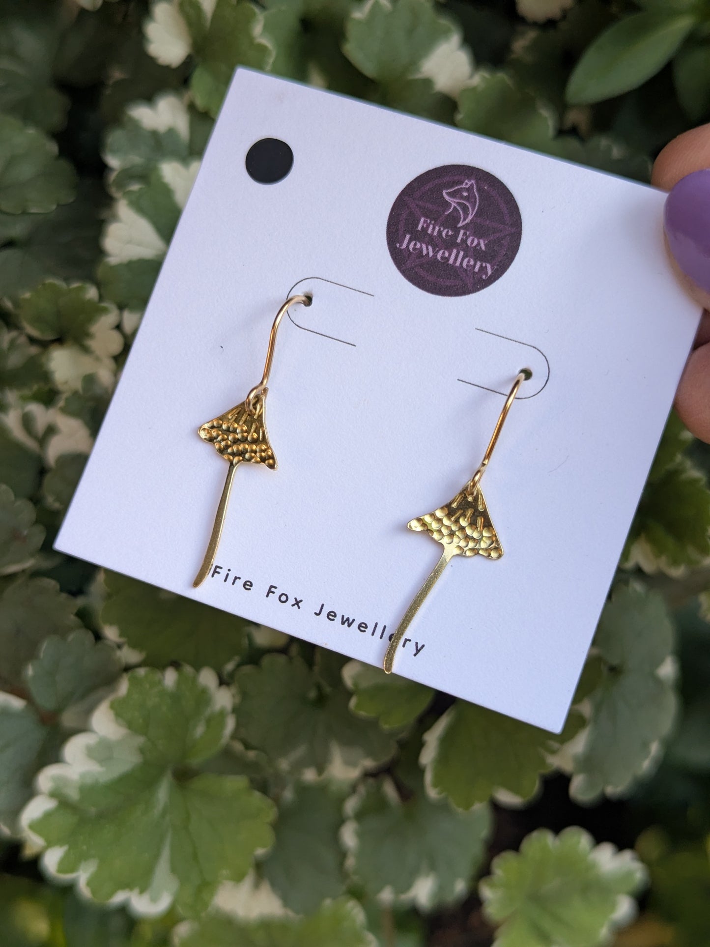 Gold Brass Mushroom Earrings: Hammered Parasol & Toadstool Design