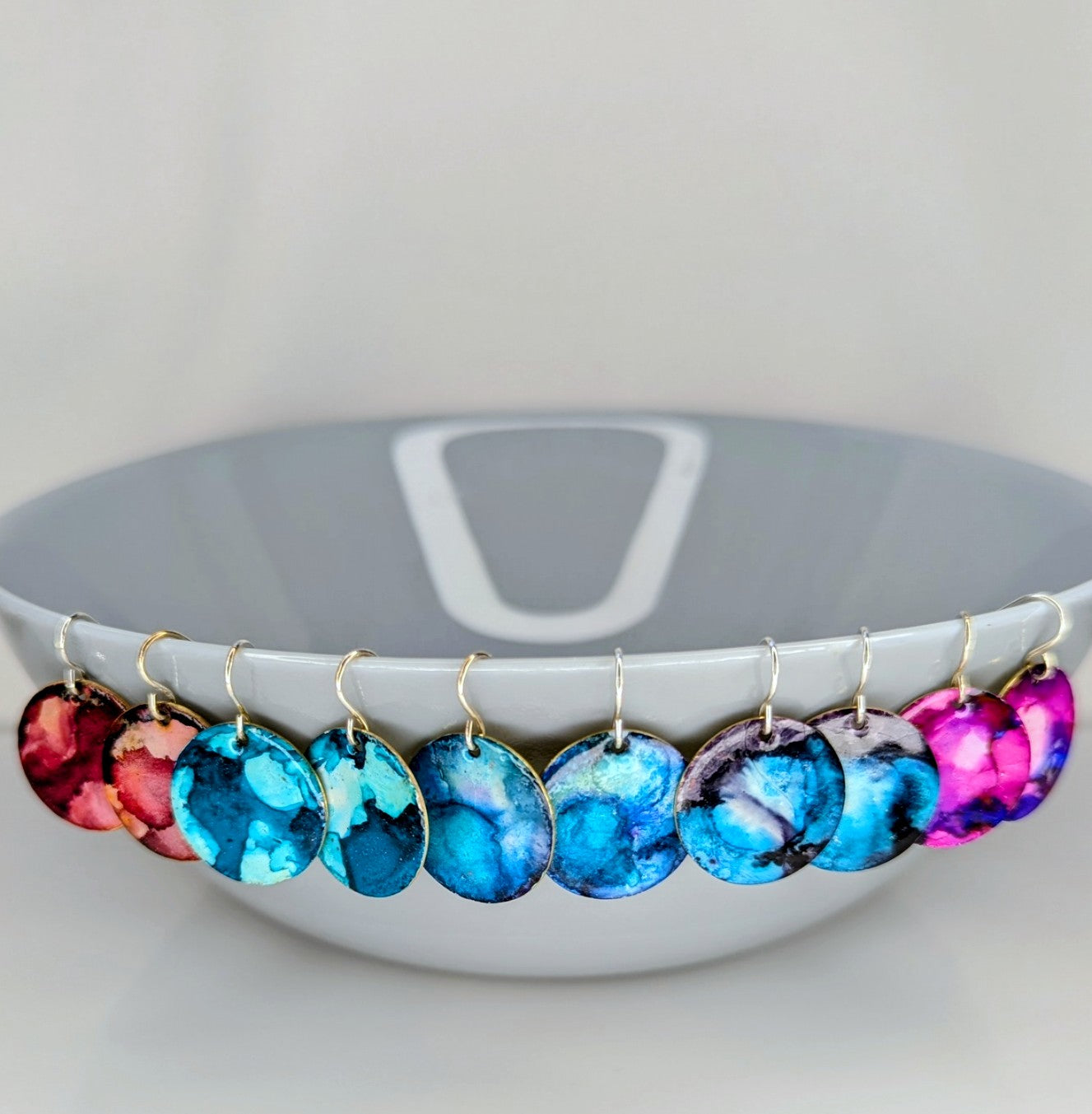 Enamel Drop Earrings: Vibrant Boho Brass, Sterling Silver Earring Hooks.