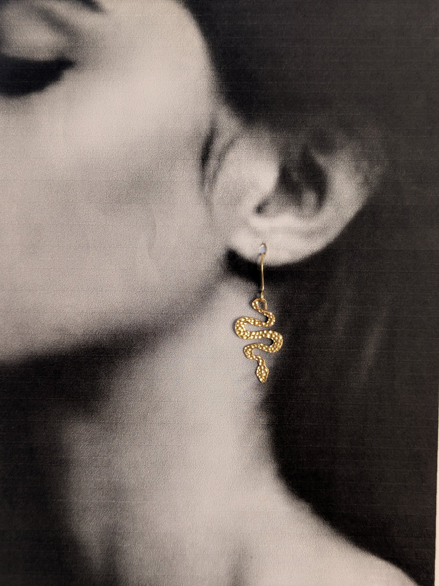 Hammered Brass Snake Earrings: Gothic Boho Serpent Jewellery