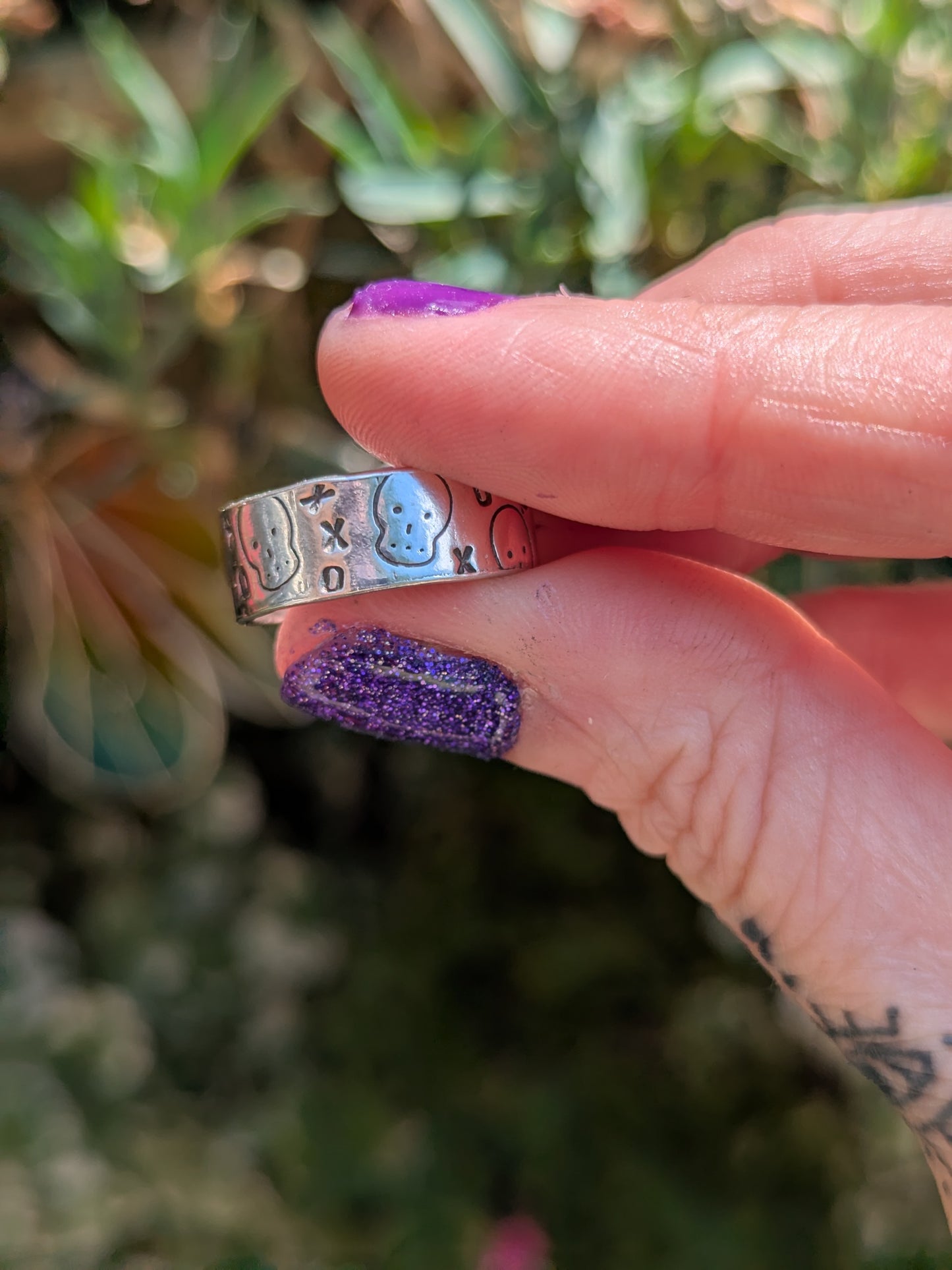 Chunky Silver Skull Rings. Adjustable Size L to N