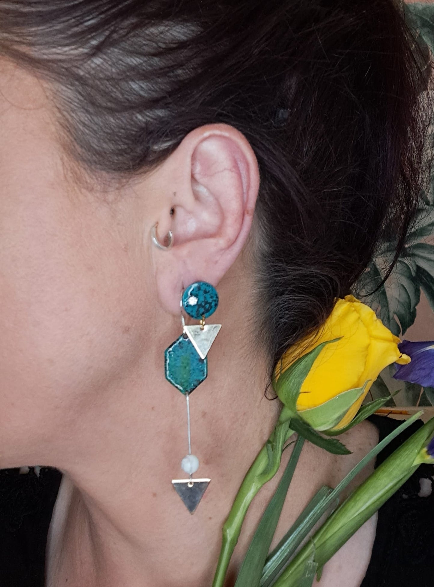 Green Speckled Earrings with White Jasper