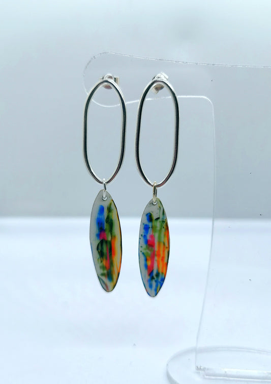 'Colour Pop' Silver and enamel brass earrings.