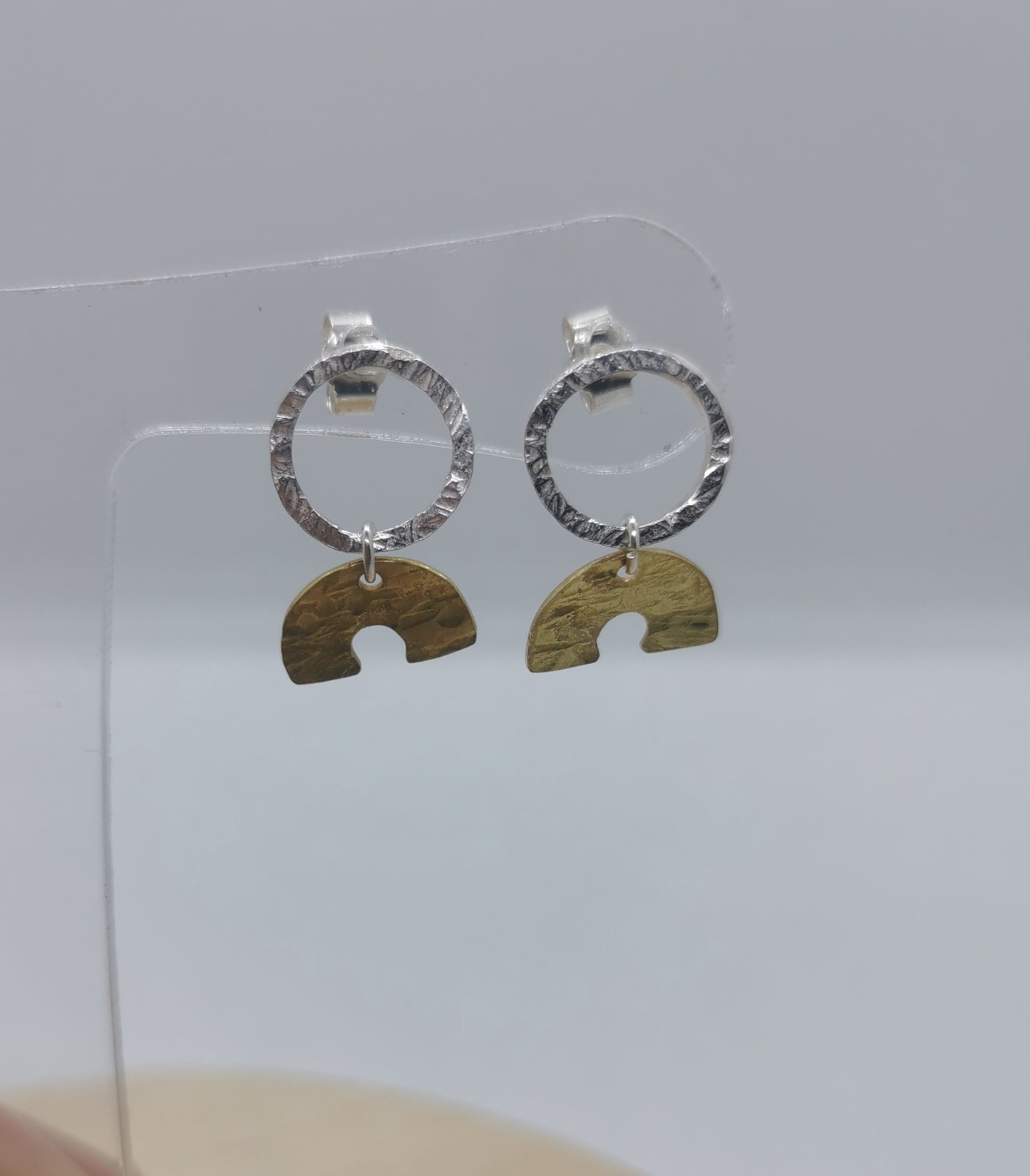 Cute silver and brass, abstract earrings.