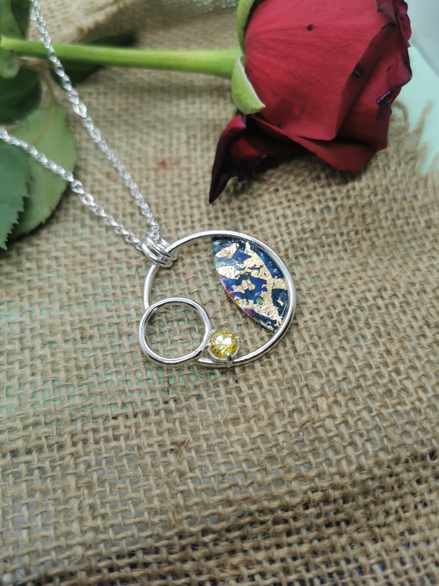 Silver necklace with yellow cubic zirconia