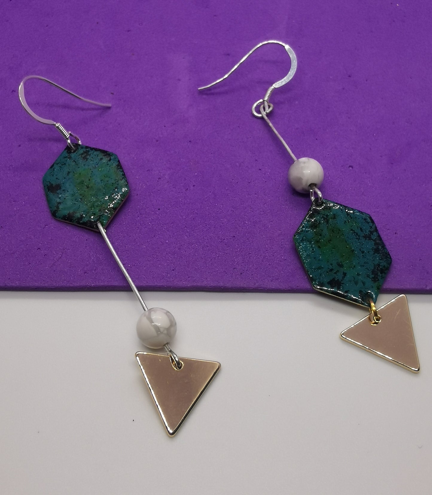 Green Speckled Earrings with White Jasper