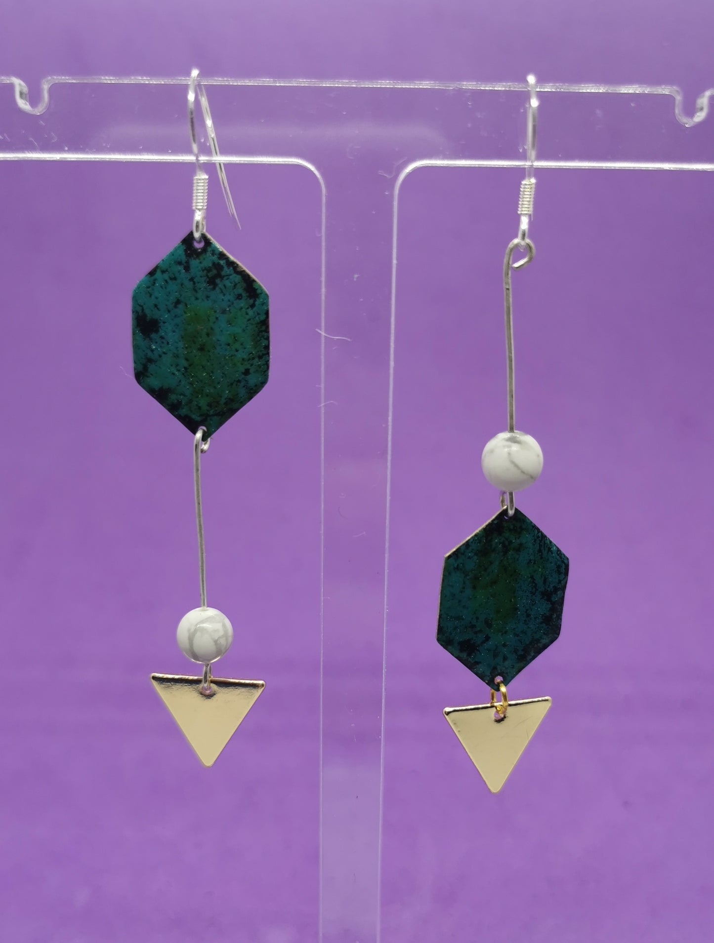 Green Speckled Earrings with White Jasper