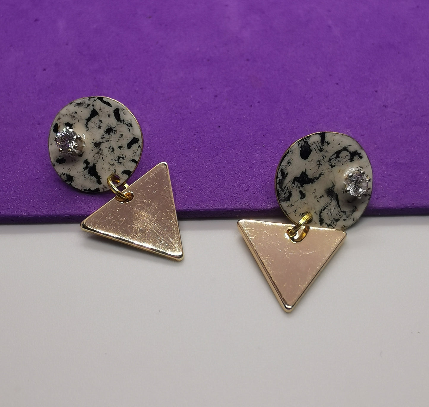 White Speckled Studs with Cubic Zirconia