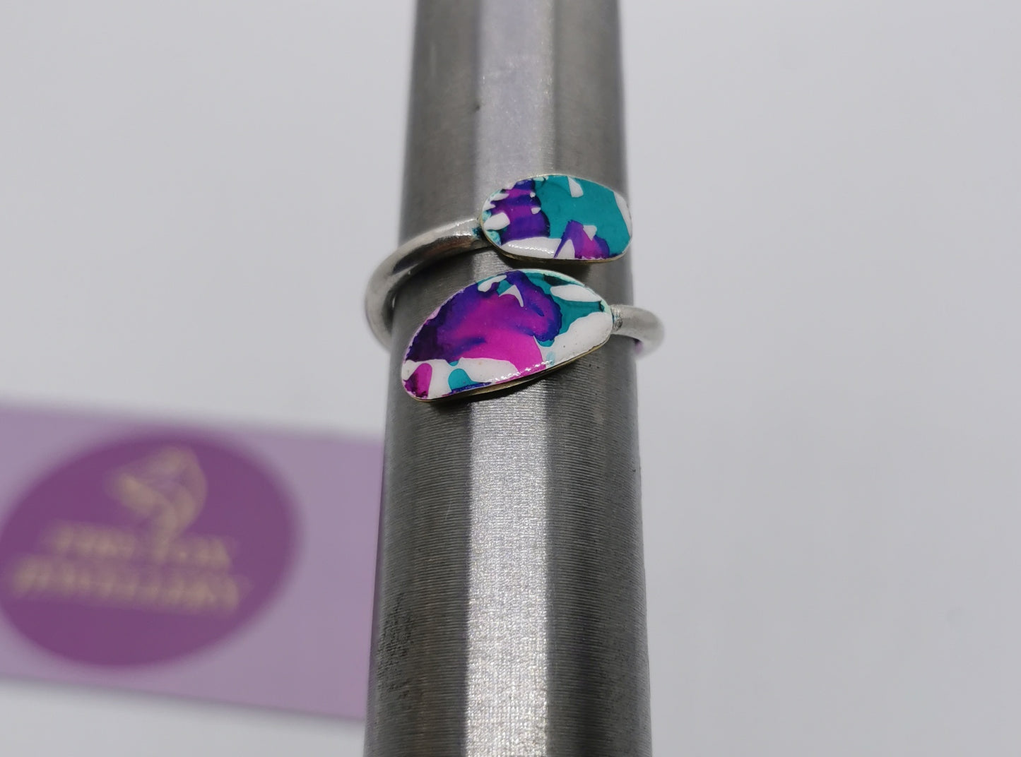 Forget-Me-Not Blue, Sweet Plum and Hot Pink Sterling Silver Wrap Around Ring.